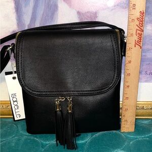 Isabelle Purse Vegan Leather Crossbody Bag Black Medium Size Crossbody Brand New